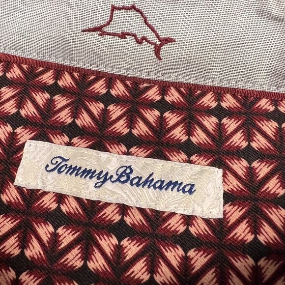 Tommy Bahama Silk Shirt Mens Large Red Geometric Button Down Beach Classic - Picture 4 of 8